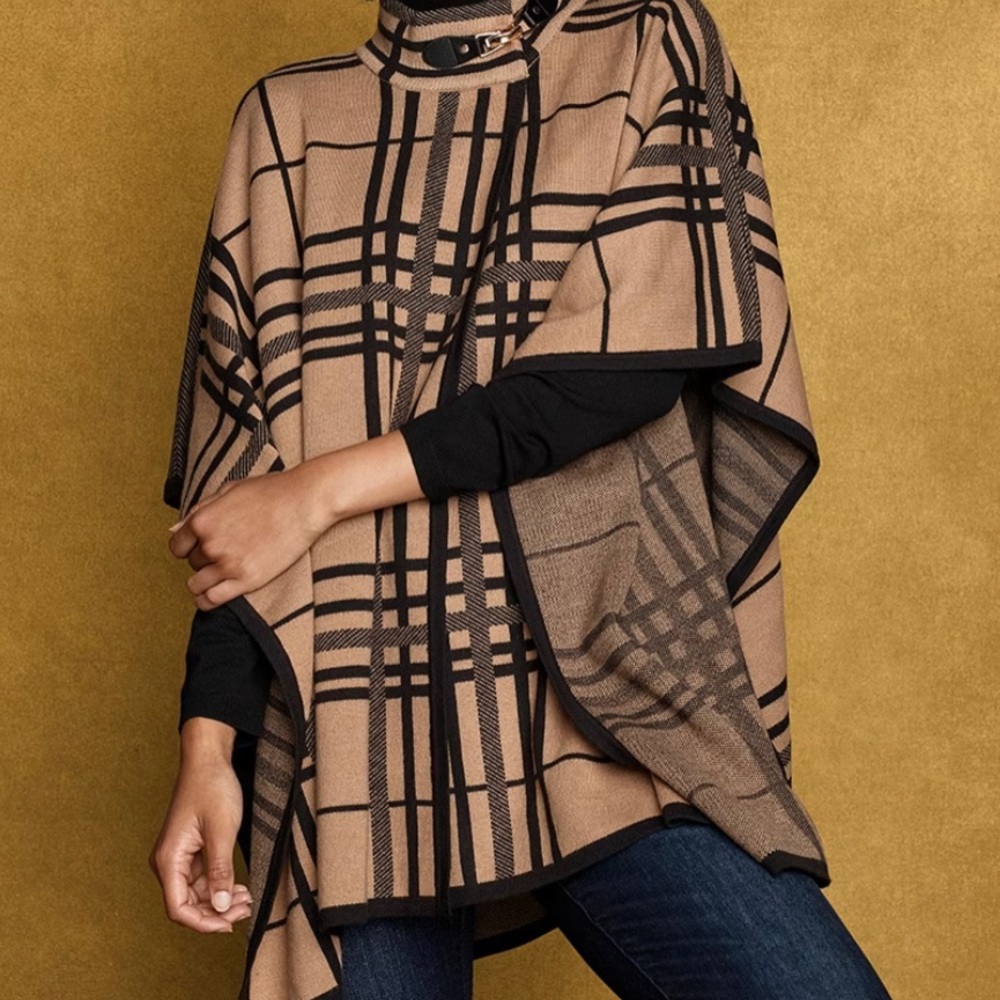 Chico's Tan and Black Plaid Poncho: New With Tags